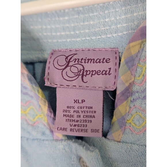 Intimate Appeal Terry Cloth Robe Housecoat XL Petite Blue Snap Front Duster S/S - Picture 10 of 11